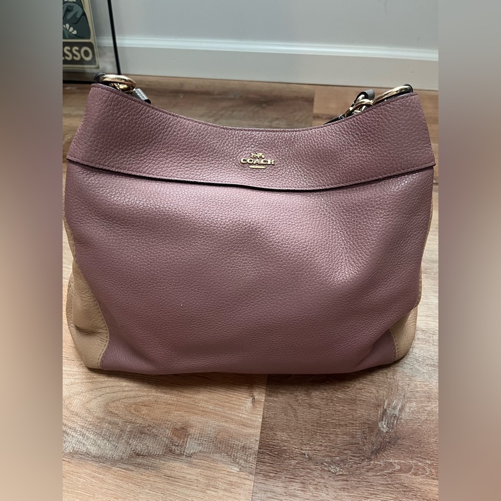 SOLD Coach Edie Colorblock Pink and Beige Leather Bag